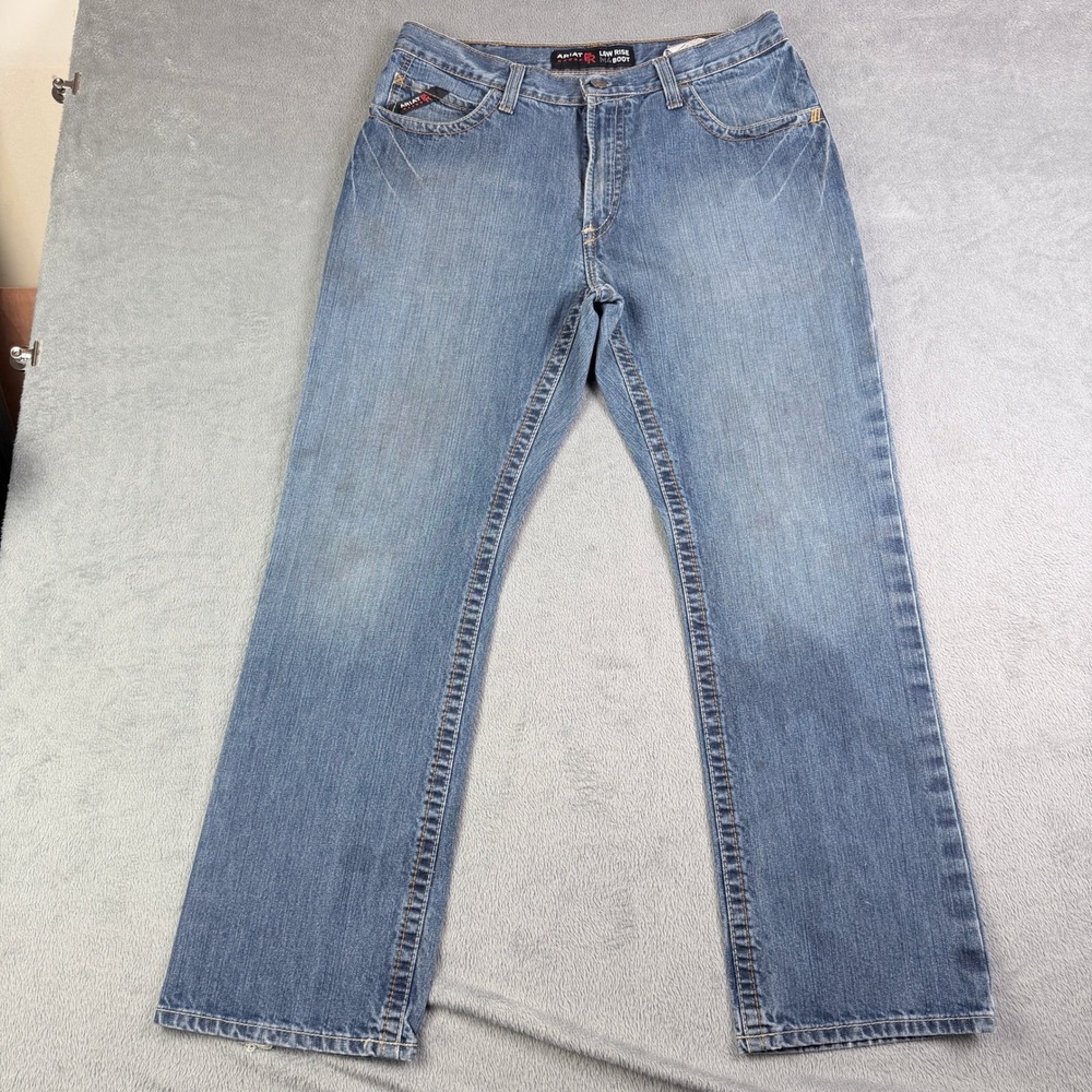 Ariat M4 Low Rise Boot Cut FR Work Pants Mens 34x32 Flame Resistant Denim Blue